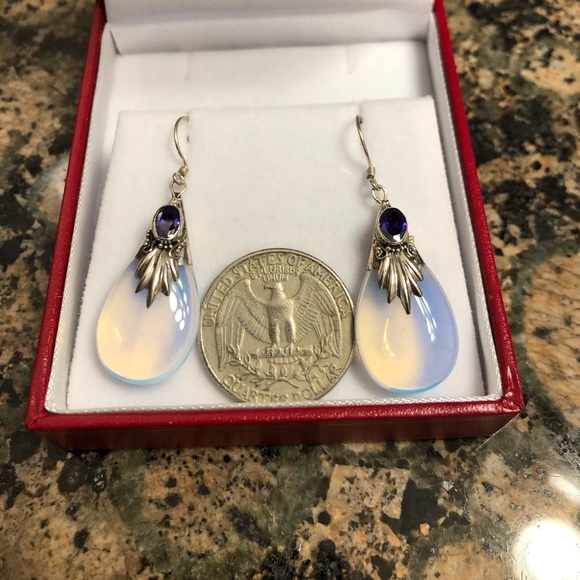 Sea Glass Amethyst Dangling Earrings Retail 118.0 NWT - Picture 2 of 5